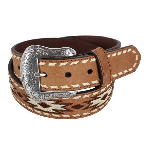 Ariat A1039802 Mens Sz 36 Lt Brown Embroidered Aztec Print Leather Belt - Picture 8 of 8